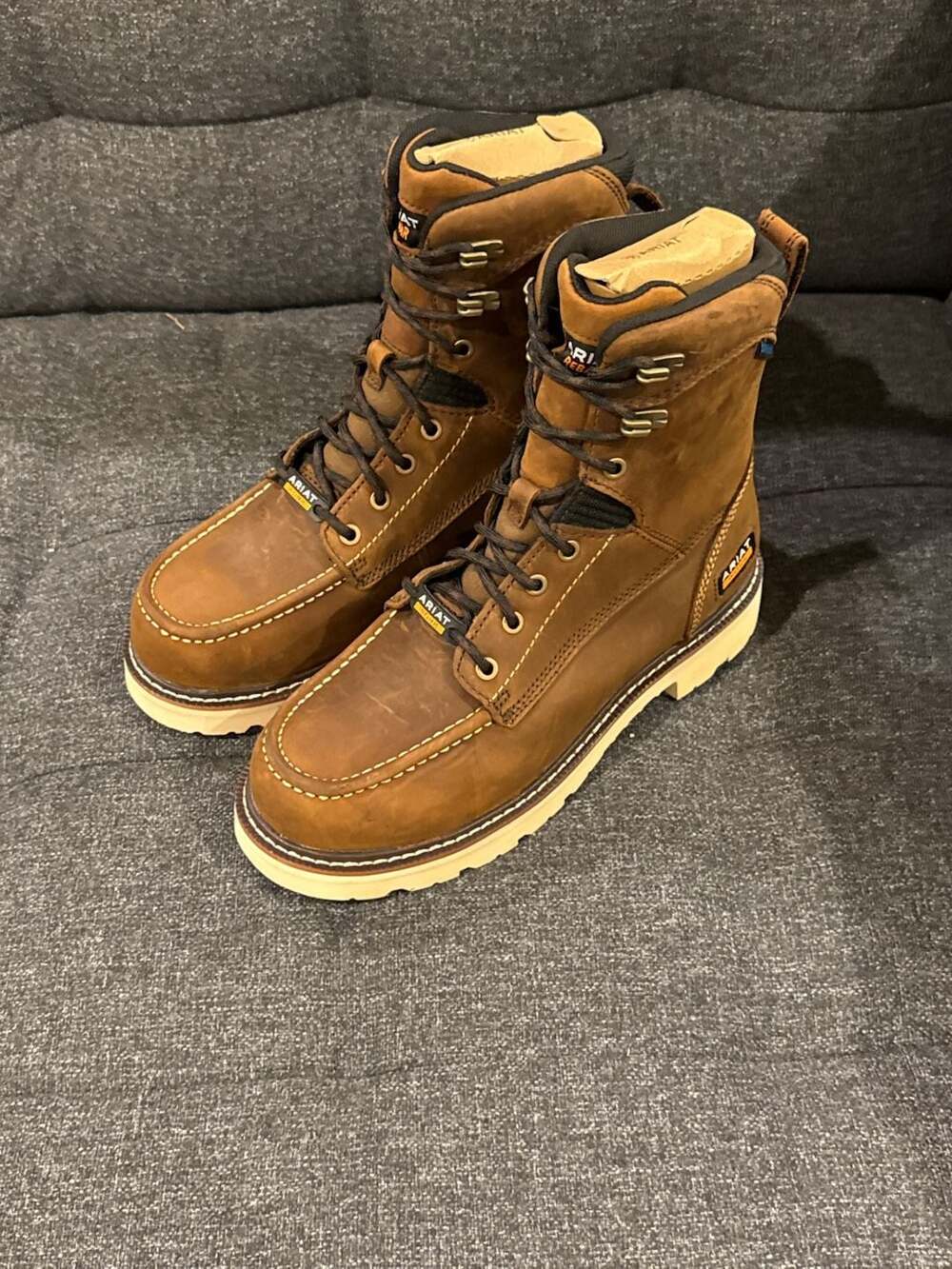 7.5M - Ariat Rebar Lift 8" H2O Size 7.5 Distressed Brown Boots